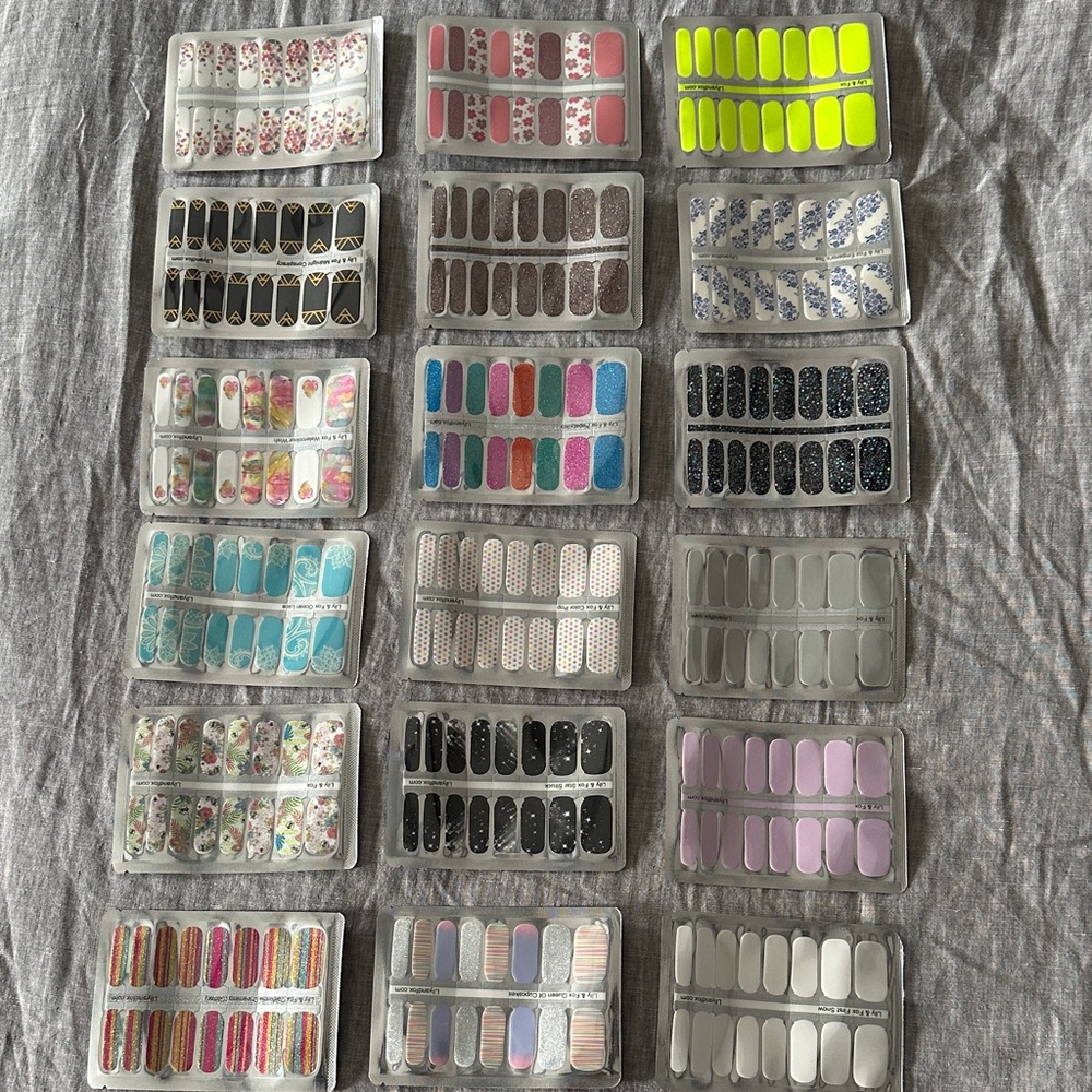 Press-On Nail Wrap Set — Multi-Designs in Pink, Blue, Black, Neon & More